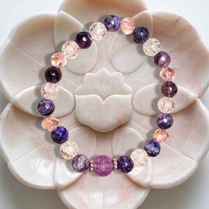 Purple Agate Amethyst Crackle Quartz Bracelet 8mm Stretch Bracelet